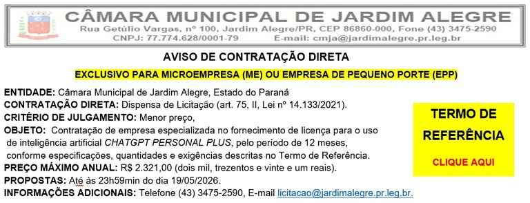 Aviso de Contratação Direta